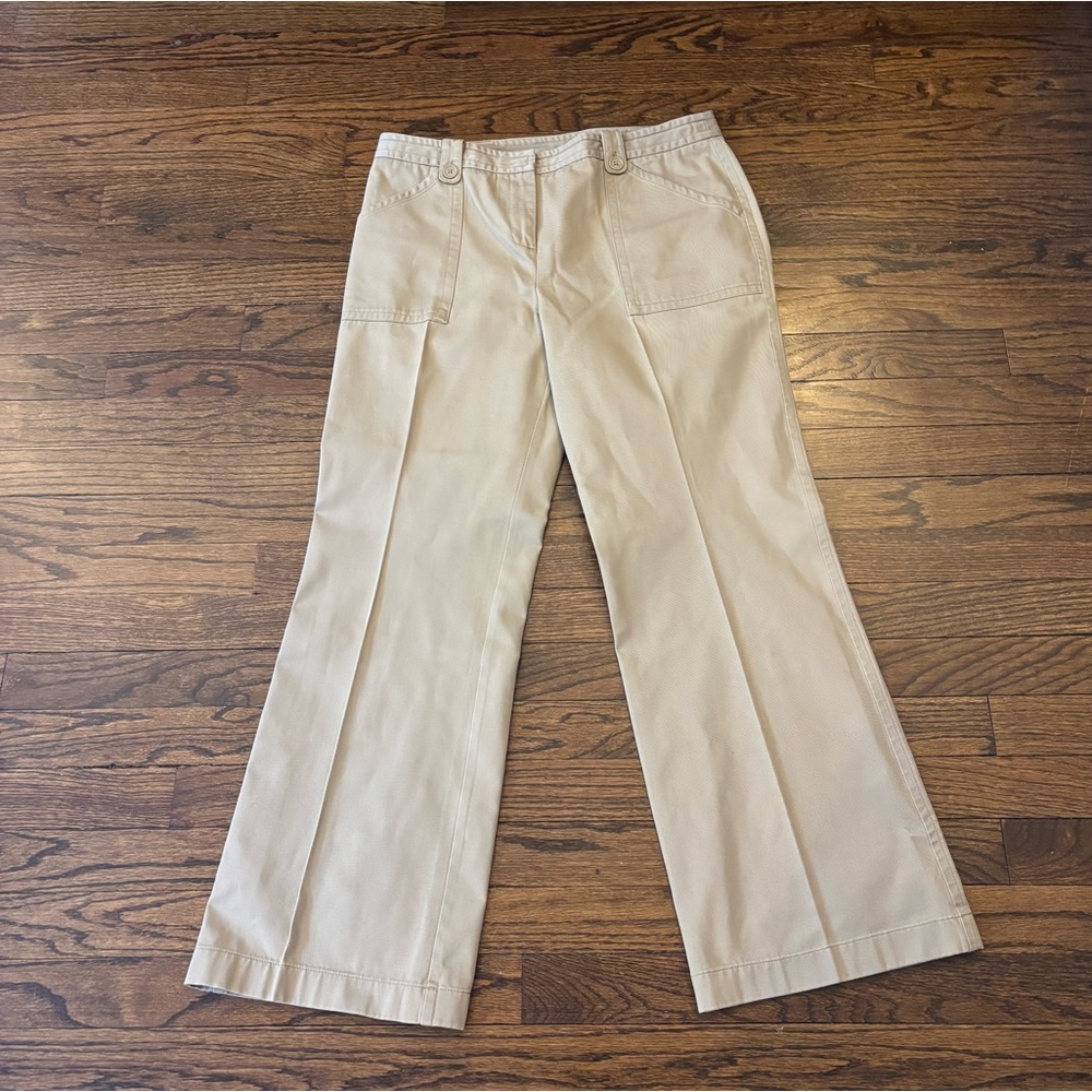 Ann Taylor Loft Petite Sailor Cotton Wide Leg Pleated Tan Trouser